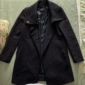 Zara Navy Embellished Sleeve Peacoat - Small